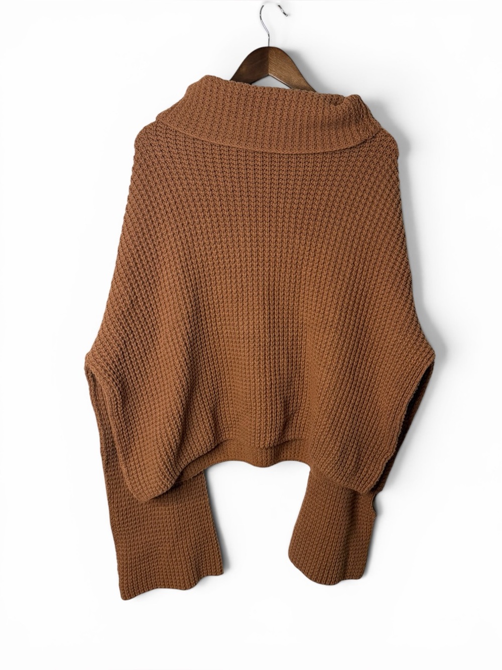 Free People Chunky Cowl Neck Sweater in Camel Brown